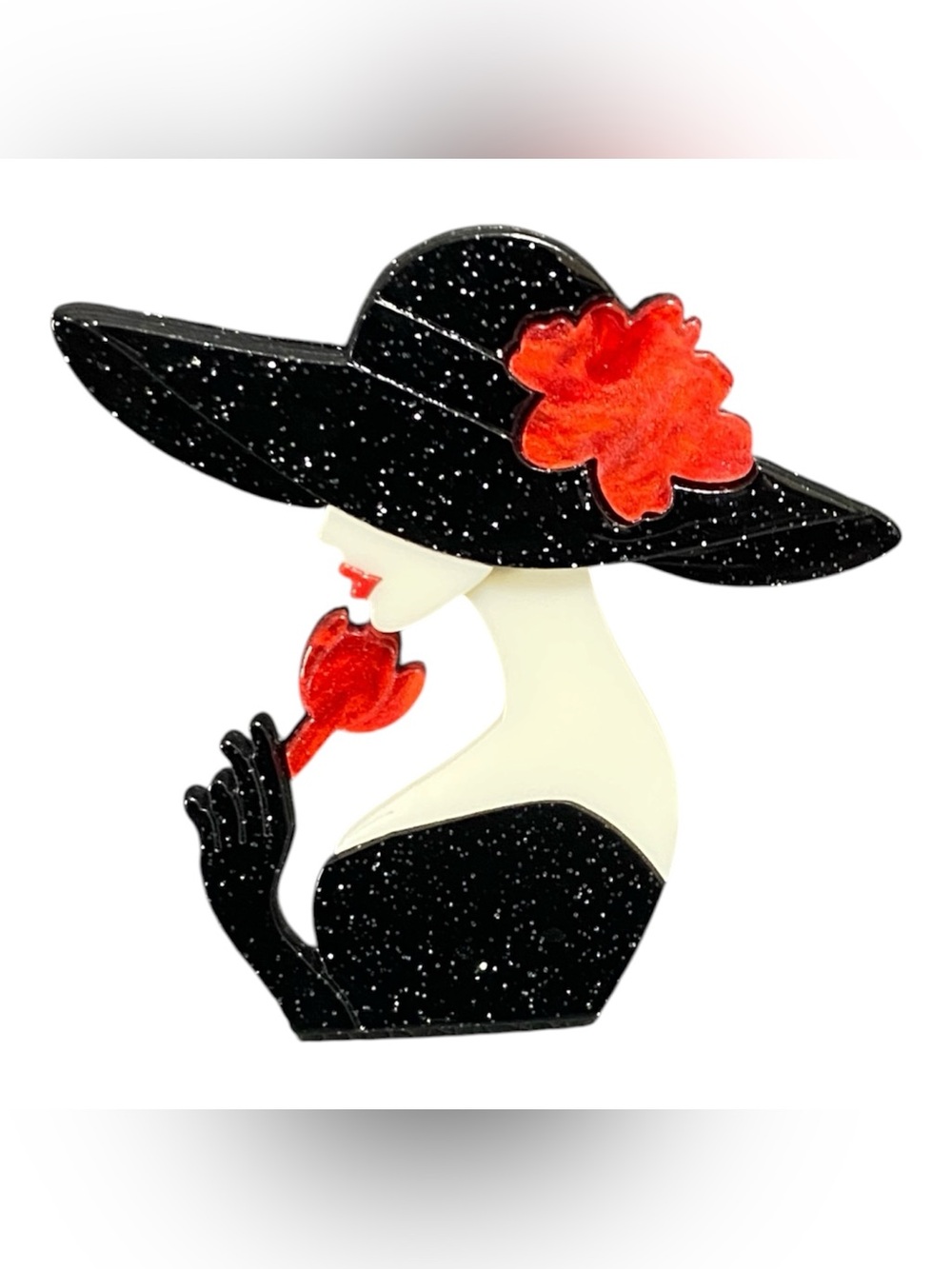 NWOT Elegant Lady Silhouette Brooch in Black and Red
